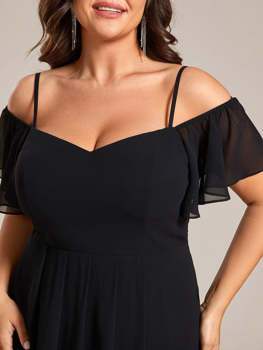 One-Shoulder High-Low Chiffon Bridesmaid Dresses with Short Sleeves #color_Black
