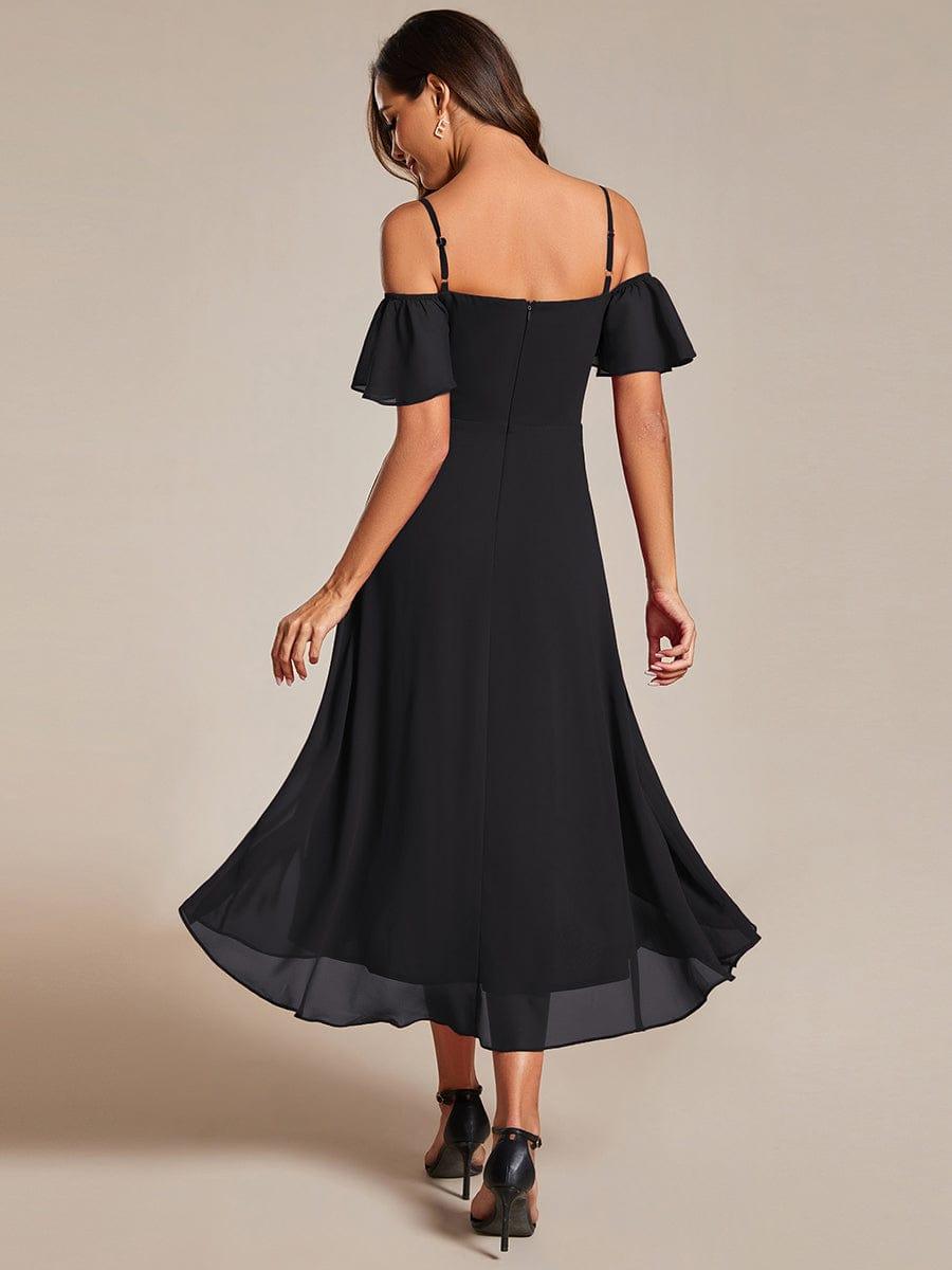 One-Shoulder High-Low Chiffon Bridesmaid Dresses with Short Sleeves #color_Black