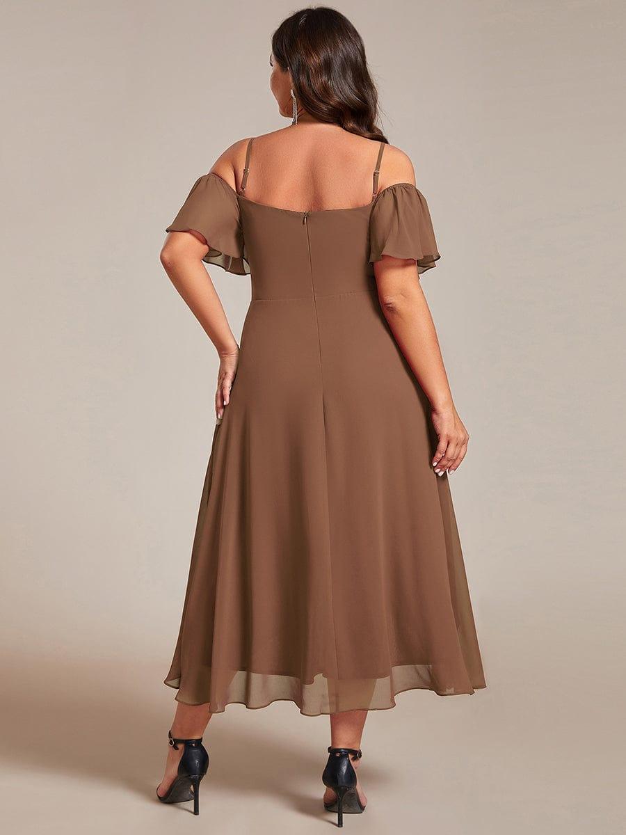 One-Shoulder High-Low Chiffon Bridesmaid Dresses with Short Sleeves #color_Brown