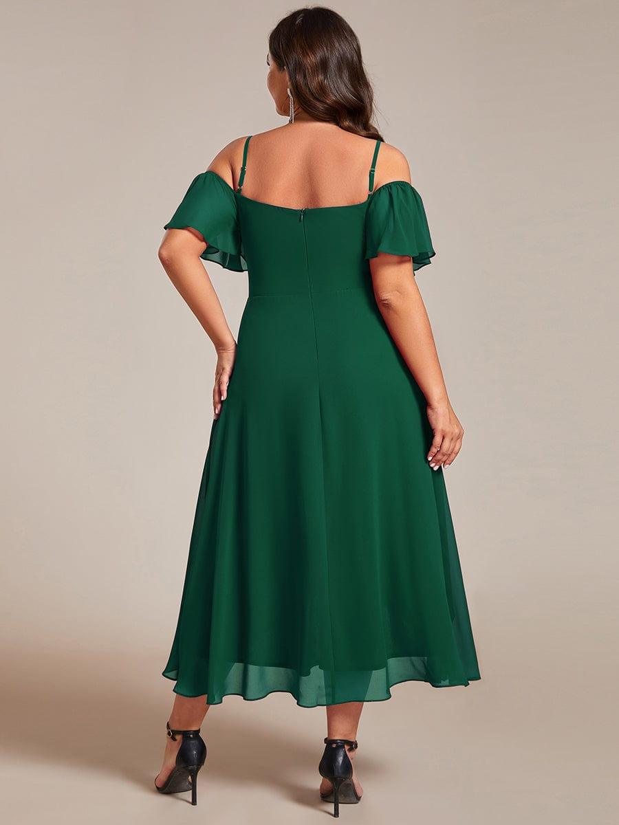 One-Shoulder High-Low Chiffon Bridesmaid Dresses with Short Sleeves #color_Dark Green