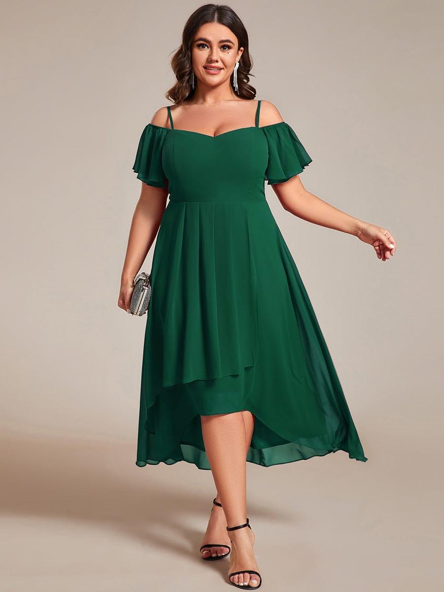 One-Shoulder High-Low Chiffon Bridesmaid Dresses with Short Sleeves #color_Dark Green