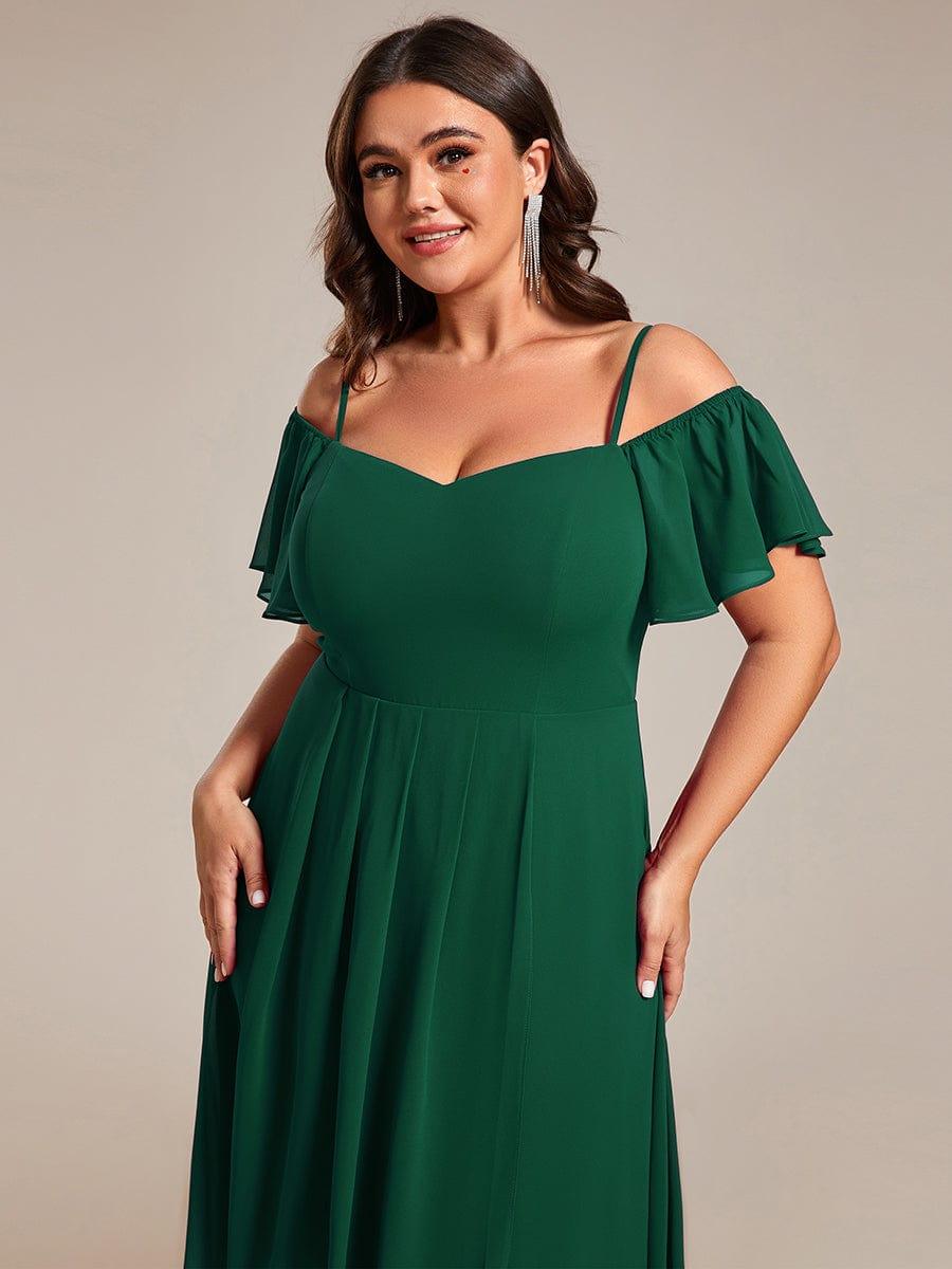 One-Shoulder High-Low Chiffon Bridesmaid Dresses with Short Sleeves #color_Dark Green