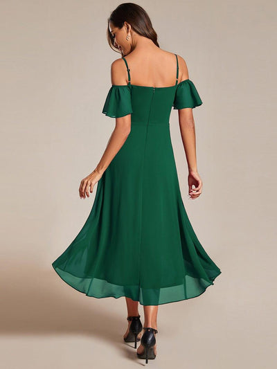One-Shoulder High-Low Chiffon Bridesmaid Dresses with Short Sleeves #color_Dark Green