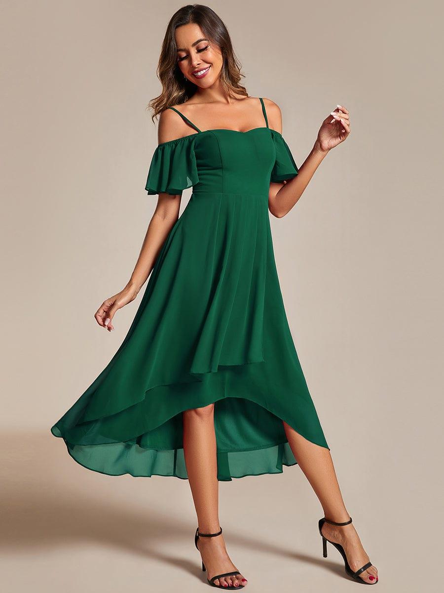 One-Shoulder High-Low Chiffon Bridesmaid Dresses with Short Sleeves #color_Dark Green