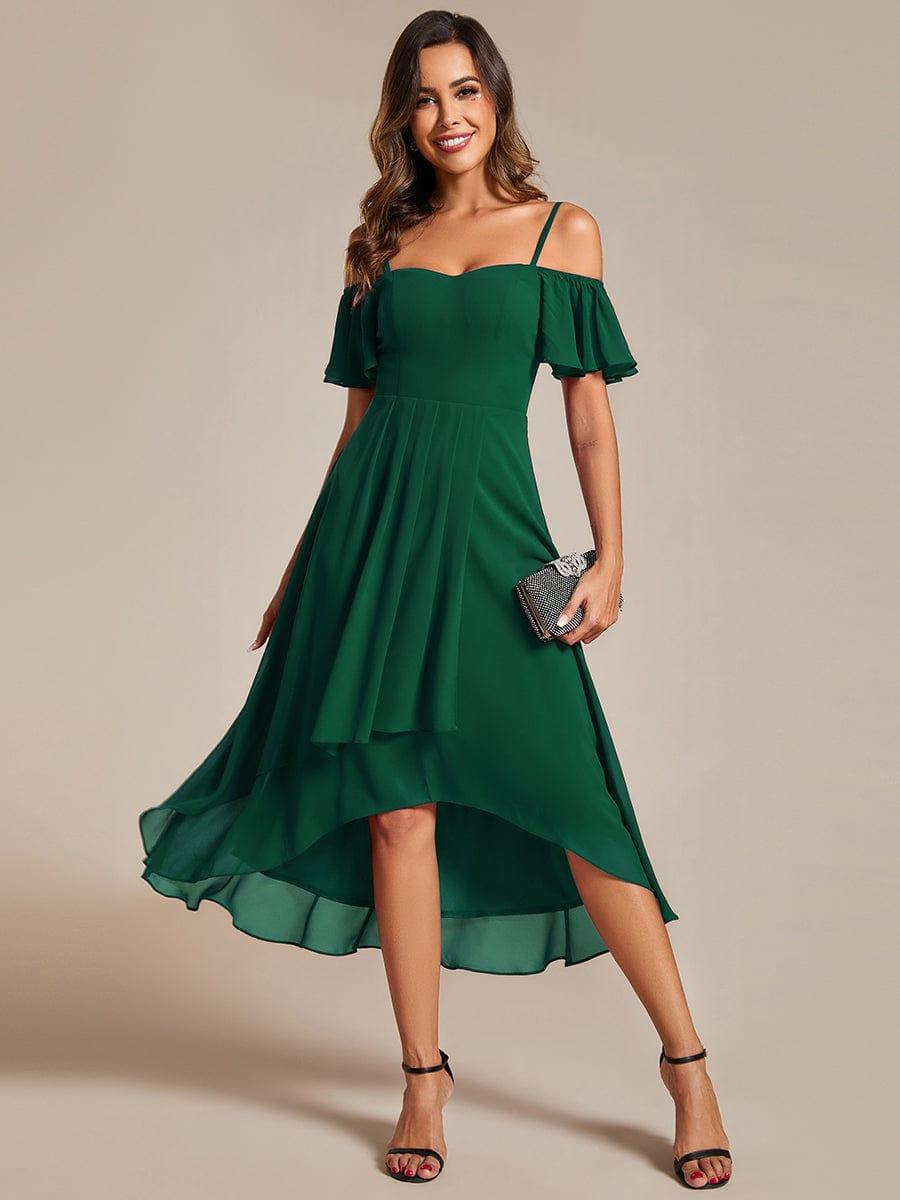 One-Shoulder High-Low Chiffon Bridesmaid Dresses with Short Sleeves #color_Dark Green