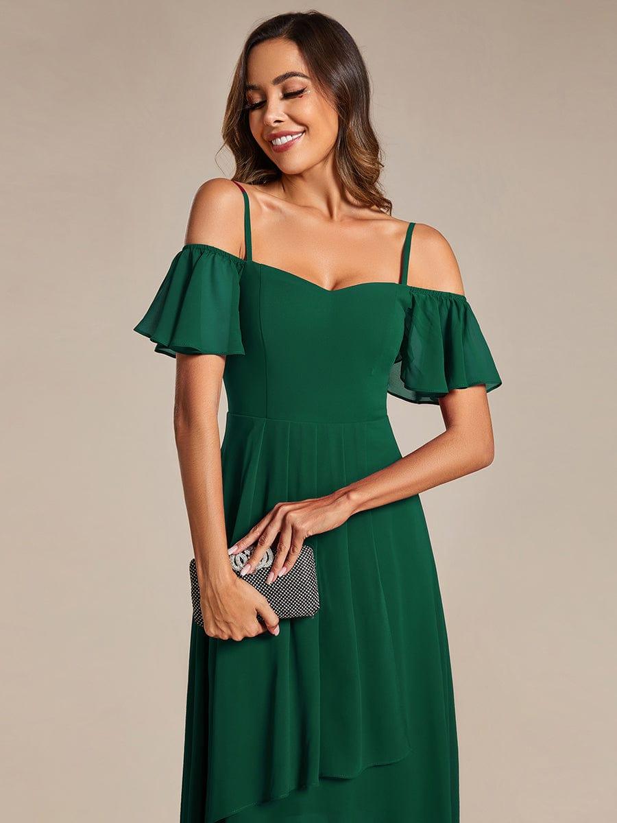 One-Shoulder High-Low Chiffon Bridesmaid Dresses with Short Sleeves #color_Dark Green
