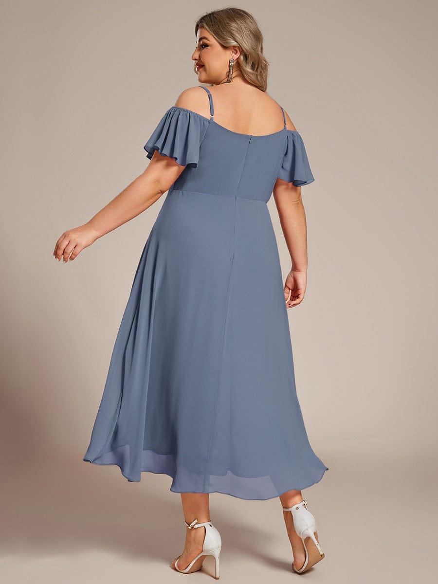 One-Shoulder High-Low Chiffon Wedding Guest Dresses with Short Sleeves #color_Dusty Blue