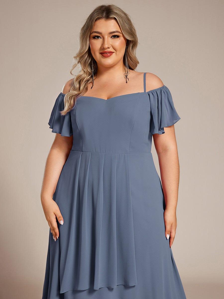 One-Shoulder High-Low Chiffon Wedding Guest Dresses with Short Sleeves #color_Dusty Blue