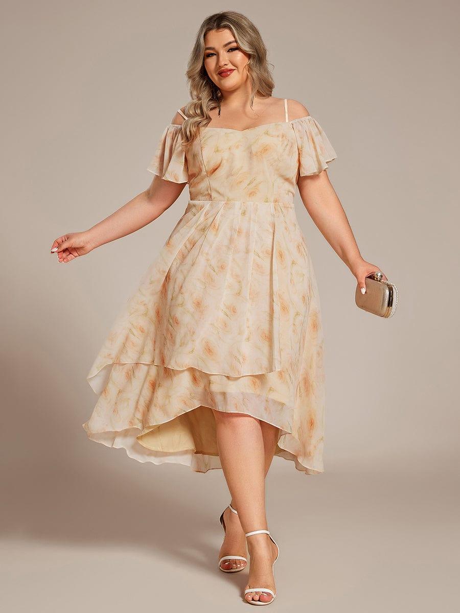 One-Shoulder High-Low Chiffon Bridesmaid Dresses with Short Sleeves #color_Golden Roses