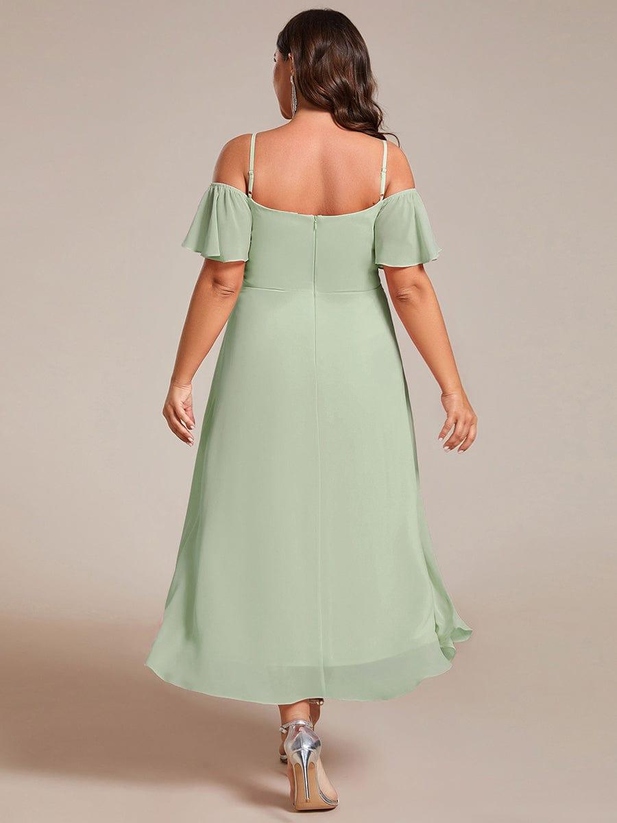 One-Shoulder High-Low Chiffon Bridesmaid Dresses with Short Sleeves #color_Mint Green