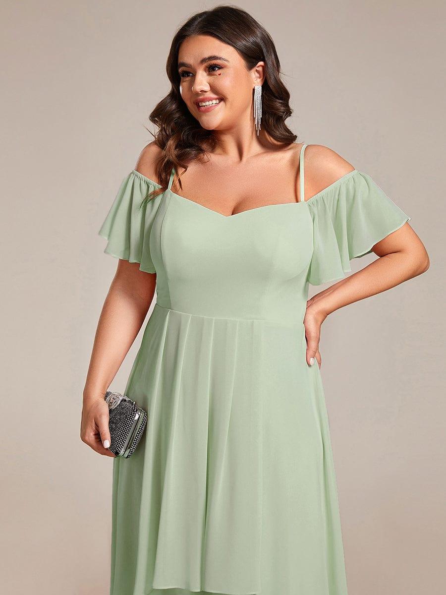 One-Shoulder High-Low Chiffon Bridesmaid Dresses with Short Sleeves #color_Mint Green
