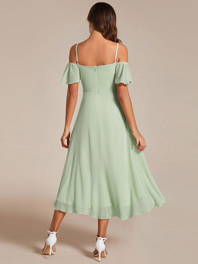 One-Shoulder High-Low Chiffon Bridesmaid Dresses with Short Sleeves #color_Mint Green