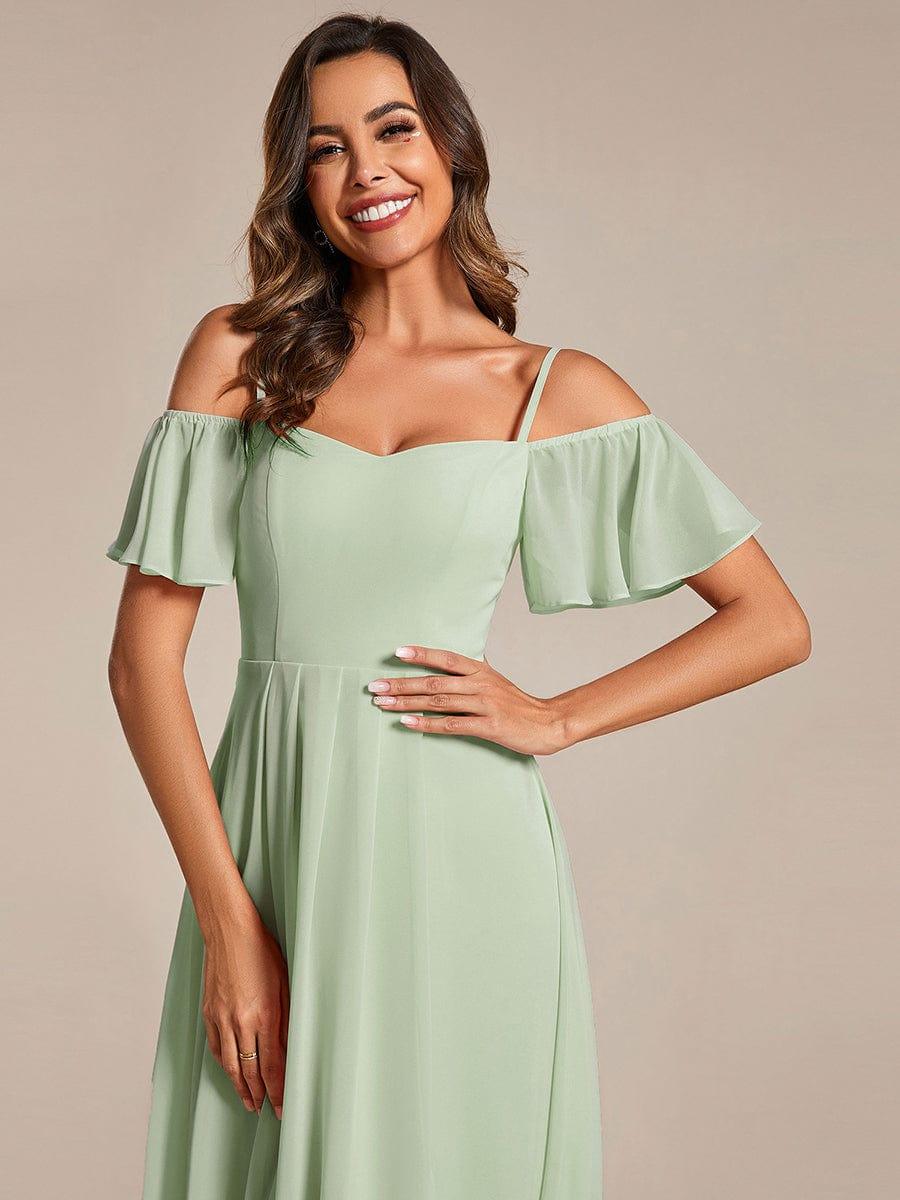 One-Shoulder High-Low Chiffon Bridesmaid Dresses with Short Sleeves #color_Mint Green