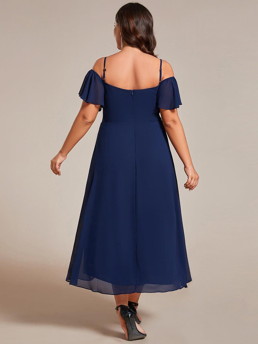One-Shoulder High-Low Chiffon Bridesmaid Dresses with Short Sleeves #color_Navy Blue