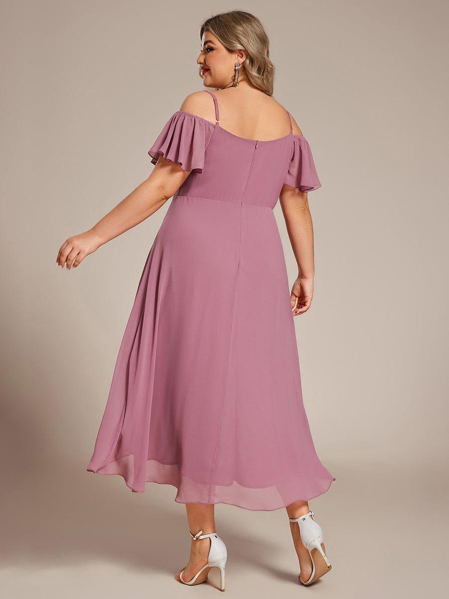 One-Shoulder High-Low Chiffon Bridesmaid Dresses with Short Sleeves #color_Purple Orchid