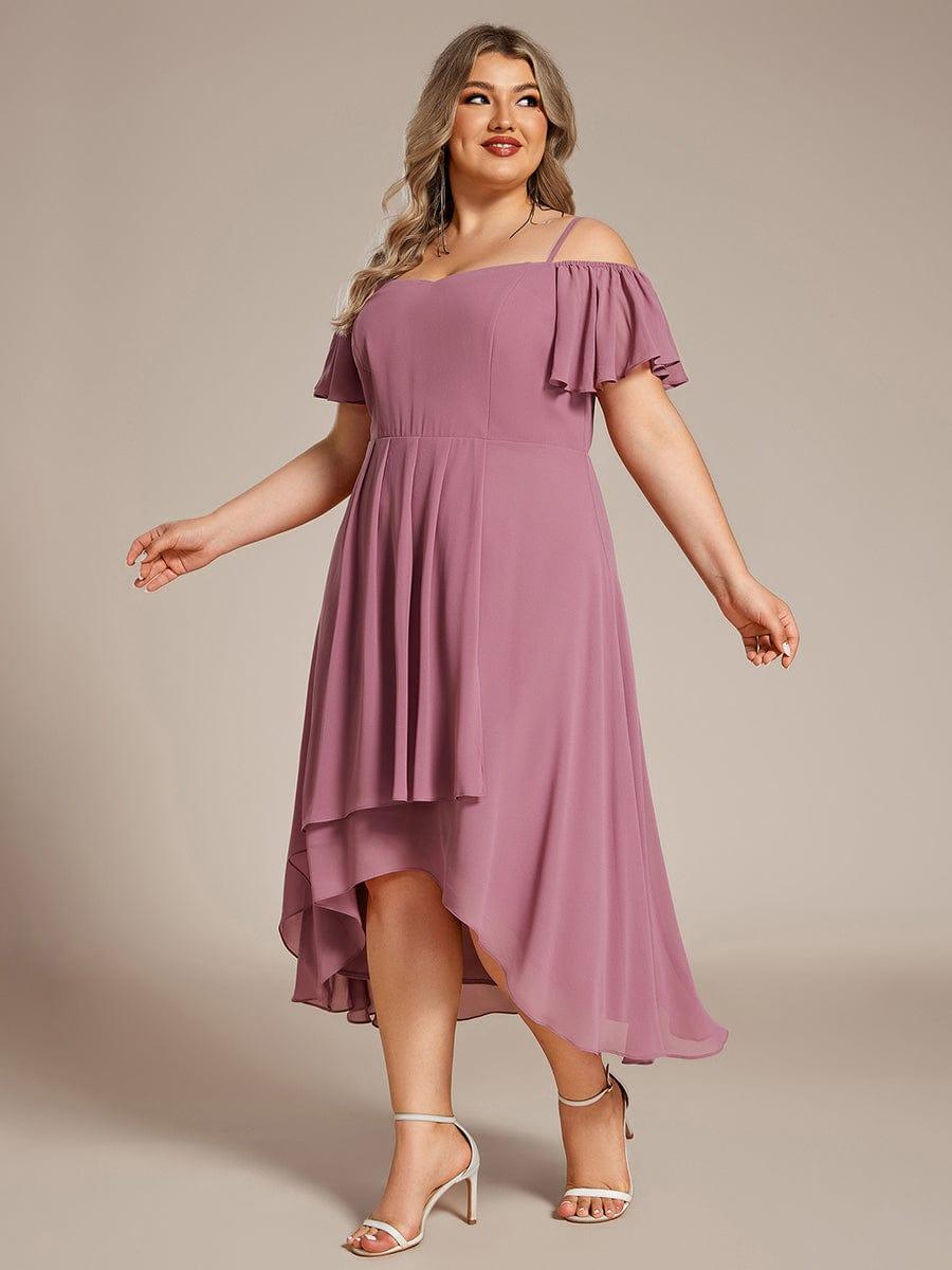 One-Shoulder High-Low Chiffon Bridesmaid Dresses with Short Sleeves #color_Purple Orchid
