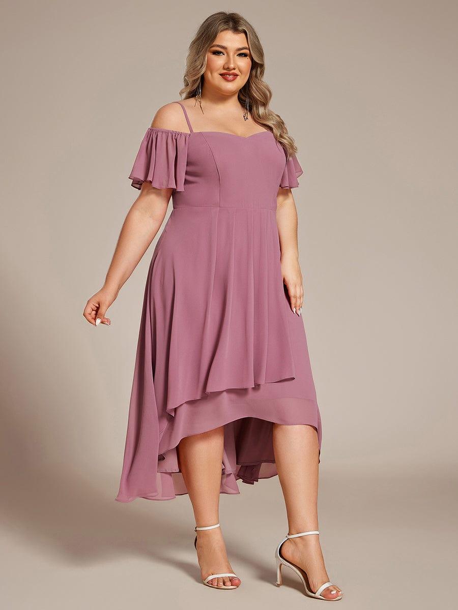 One-Shoulder High-Low Chiffon Bridesmaid Dresses with Short Sleeves #color_Purple Orchid
