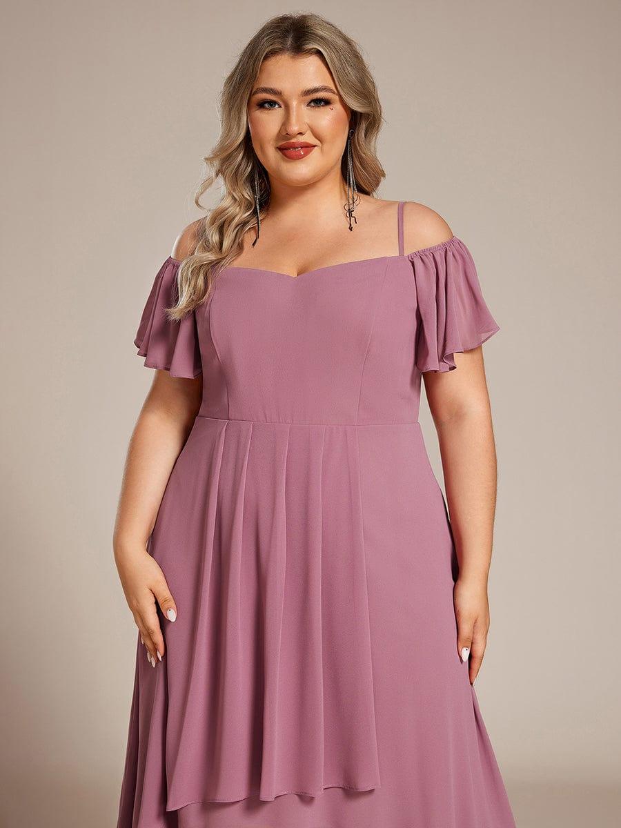 One-Shoulder High-Low Chiffon Wedding Guest Dresses with Short Sleeves #color_Purple Orchid