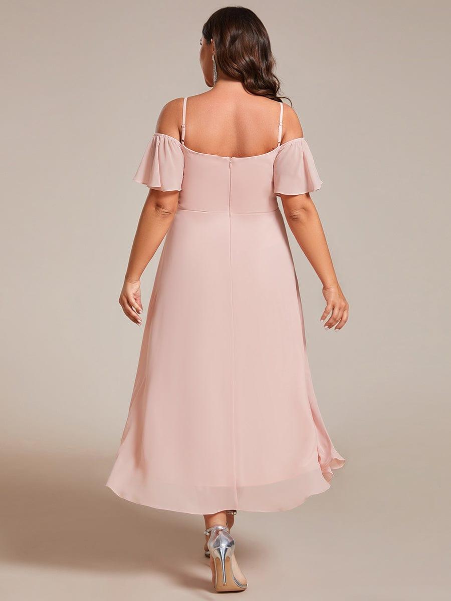 One-Shoulder High-Low Chiffon Bridesmaid Dresses with Short Sleeves #color_Pink