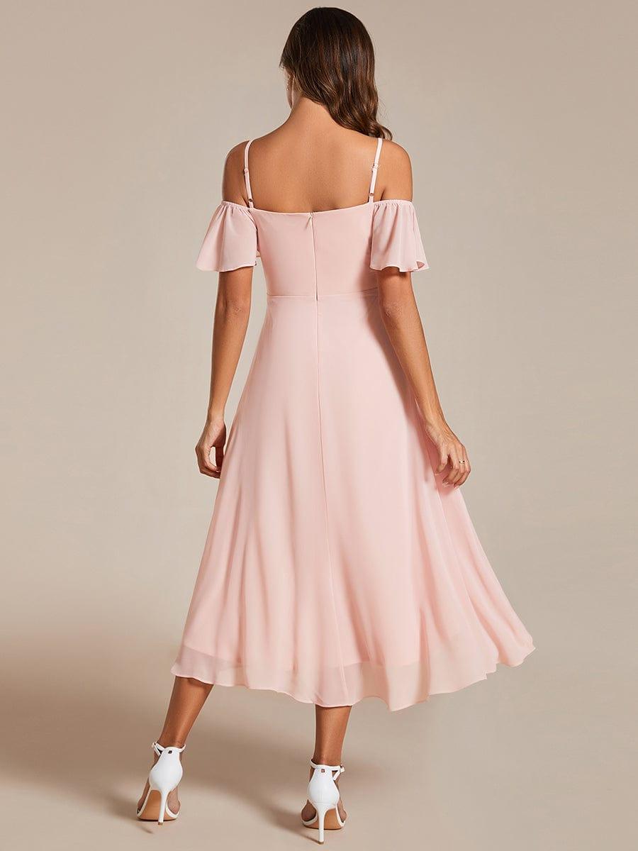 One-Shoulder High-Low Chiffon Bridesmaid Dresses with Short Sleeves #color_Pink