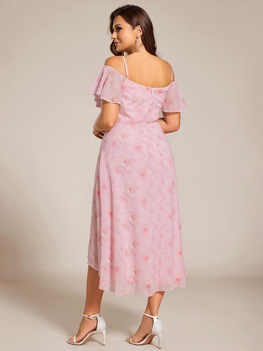 One-Shoulder High-Low Chiffon Bridesmaid Dresses with Short Sleeves #color_Light Purple Roses