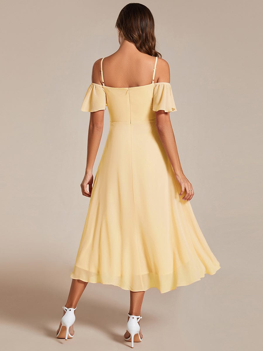 One-Shoulder High-Low Chiffon Wedding Guest Dresses with Short Sleeves #color_Yellow