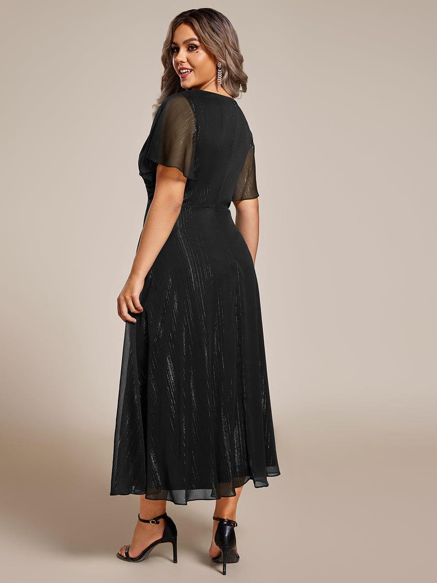 Glitter A-Line Midi Wedding Guest Dress #color_Black
