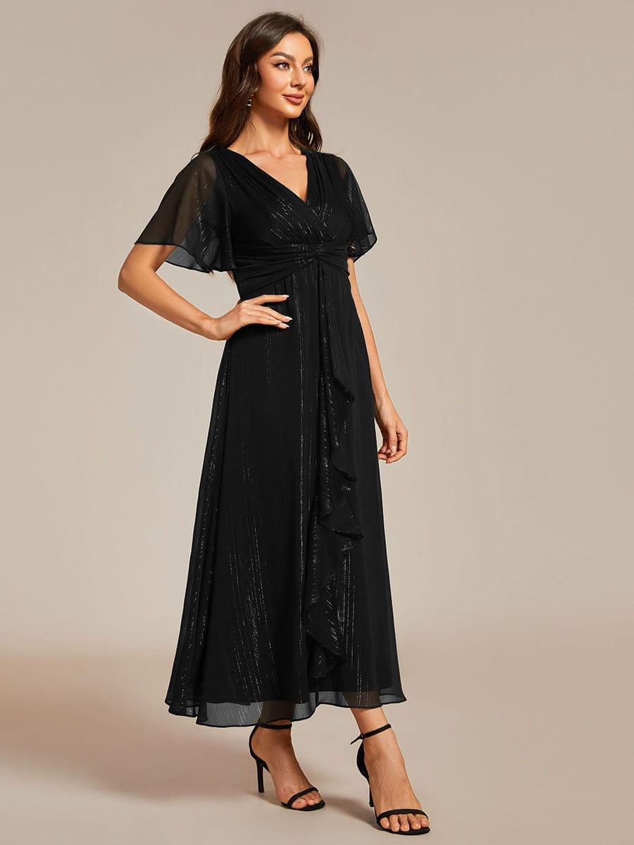 Glitter A-Line Midi Wedding Guest Dress #color_Black
