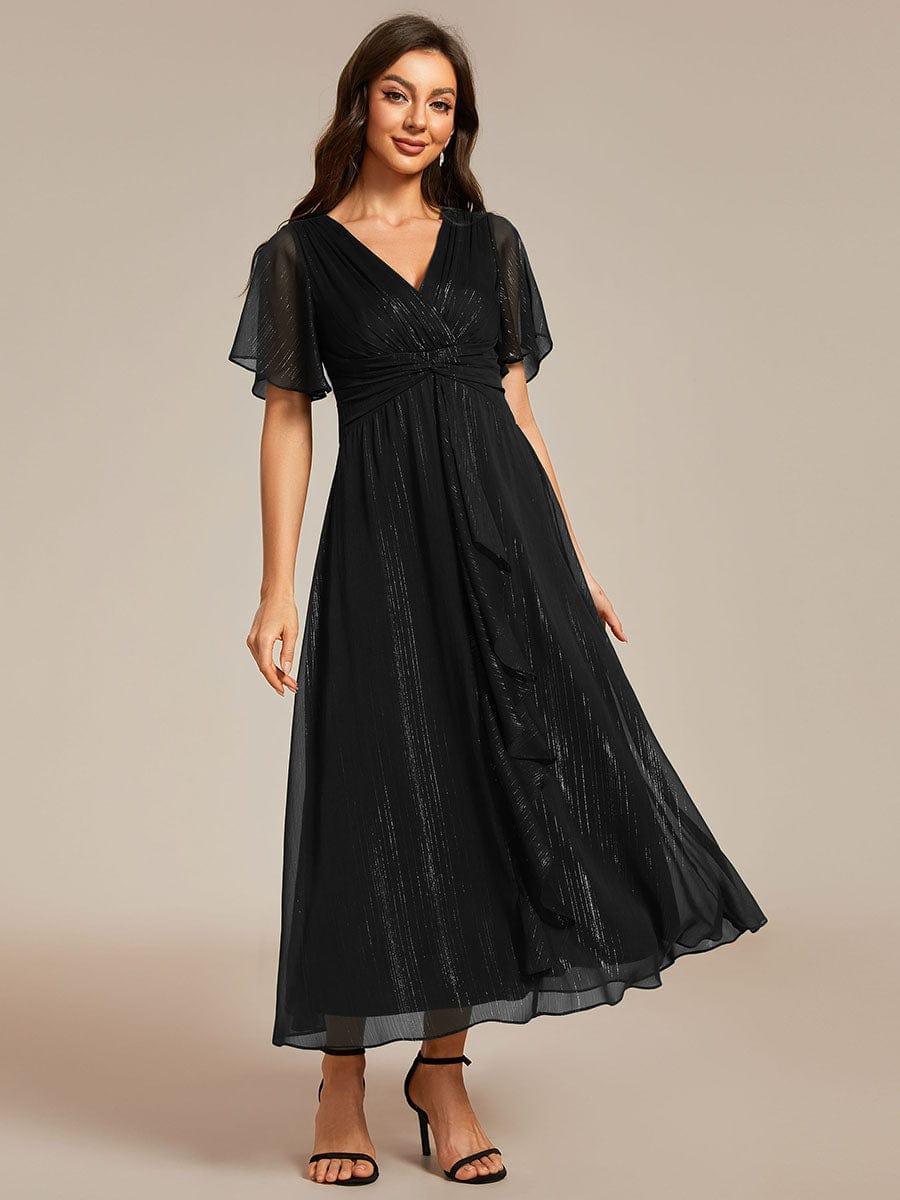 Glitter A-Line Midi Wedding Guest Dress #color_Black