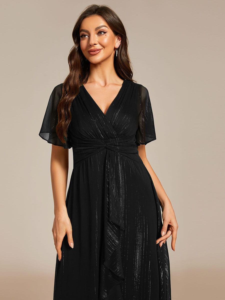 Glitter A-Line Midi Wedding Guest Dress #color_Black