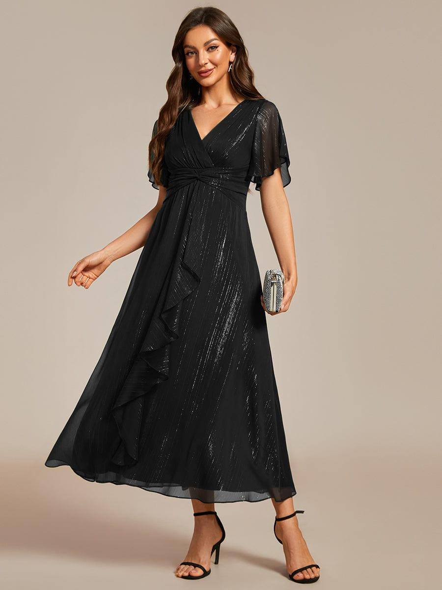 Glitter A-Line Midi Wedding Guest Dress #color_Black