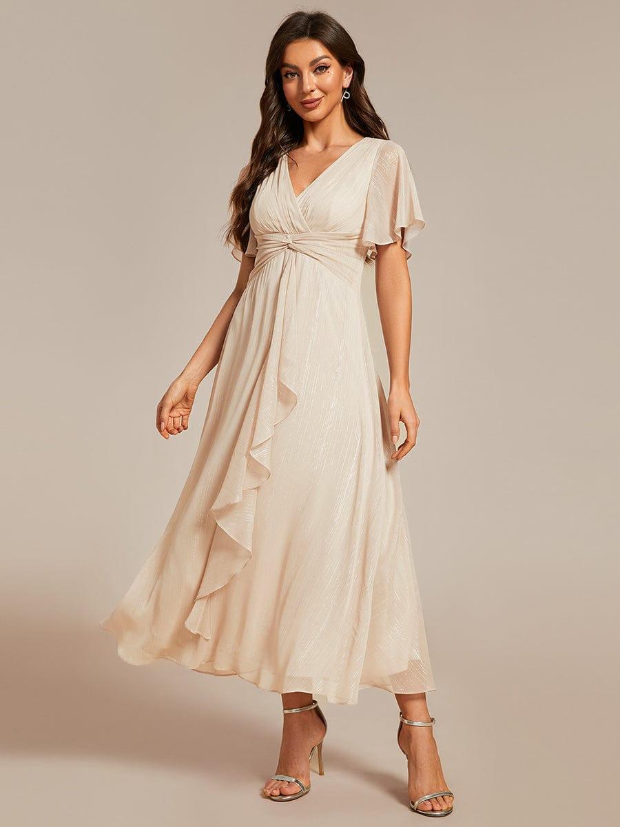 Glitter A-Line Midi Wedding Guest Dress #color_Champagne
