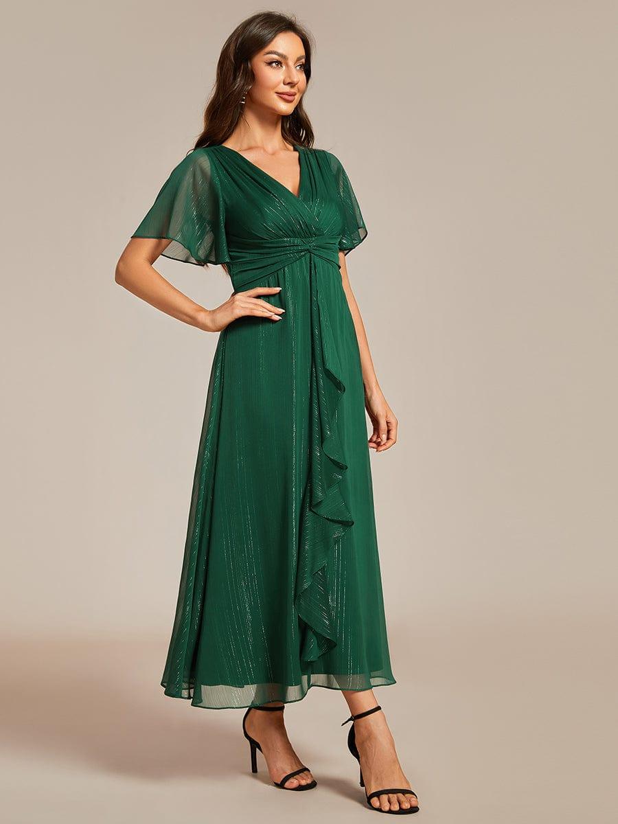Glitter A-Line Midi Wedding Guest Dress #color_Dark Green