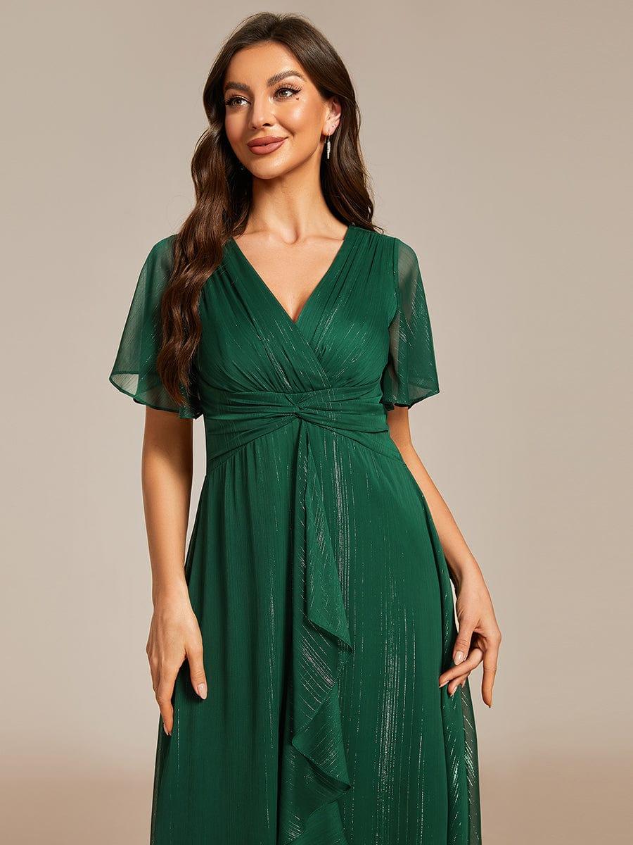 Glitter A-Line Midi Wedding Guest Dress #color_Dark Green