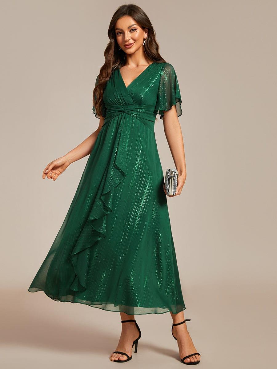 Glitter A-Line Midi Wedding Guest Dress #color_Dark Green