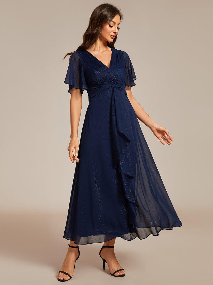 Glitter A-Line Midi Wedding Guest Dress #color_Navy Blue