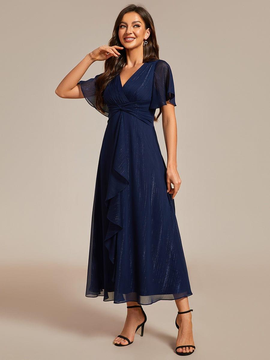 Glitter A-Line Midi Wedding Guest Dress #color_Navy Blue