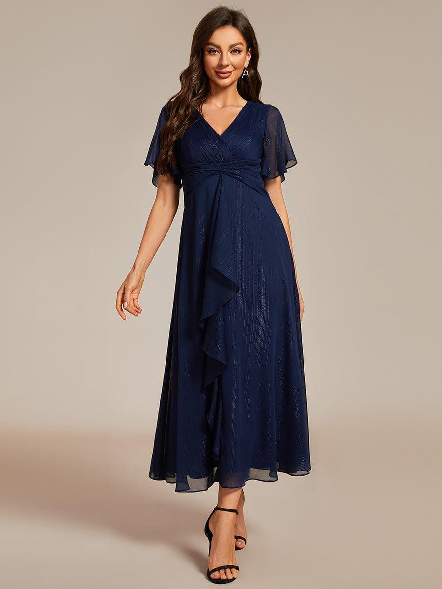 Glitter A-Line Midi Wedding Guest Dress #color_Navy Blue