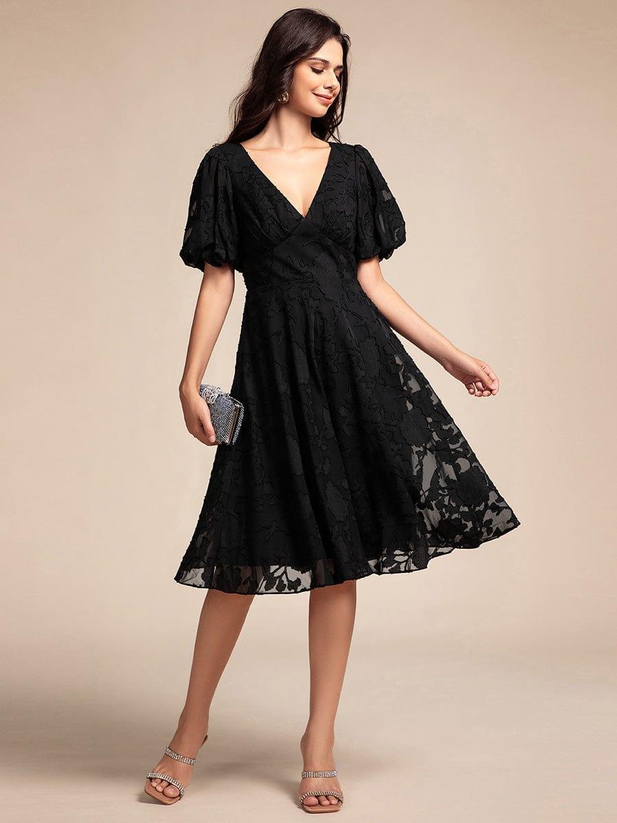 V neck Jacquard Midi Wedding Guest Dress With Short Sleeves Ever