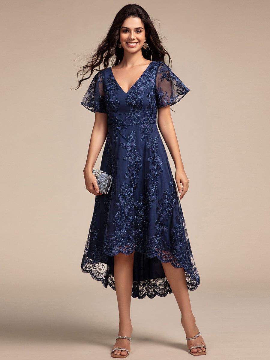 Embroidered Mesh Midi Wedding Guest Dress