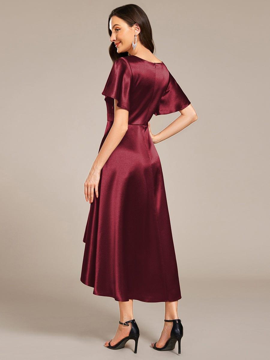 High-Low Satin Bridesmaid Dress with Pockets #color_Burgundy