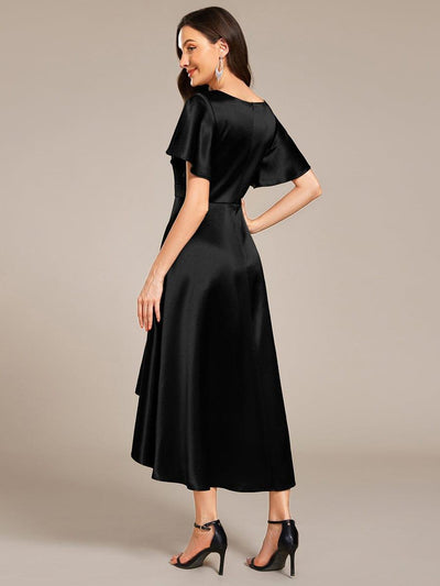 High-Low Satin Bridesmaid Dress with Pockets #color_Black