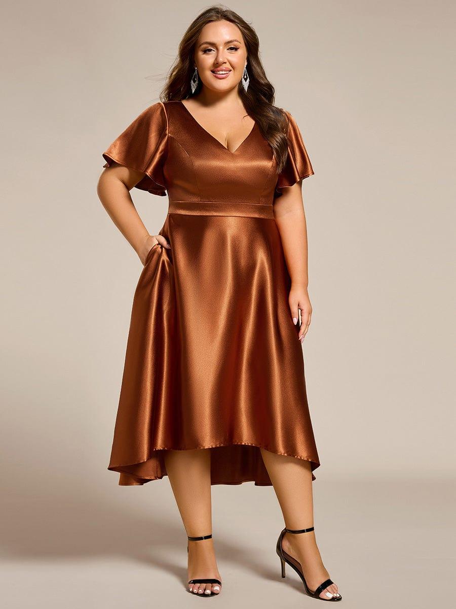 High-Low Satin Bridesmaid Dress with Pockets #color_Copper