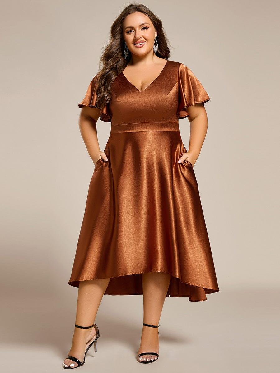 High-Low Satin Bridesmaid Dress with Pockets #color_Copper