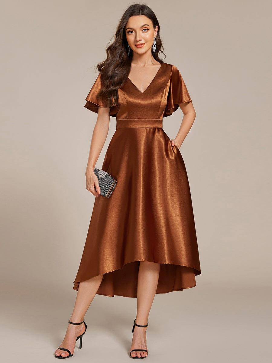 High-Low Satin Bridesmaid Dress with Pockets #color_Copper