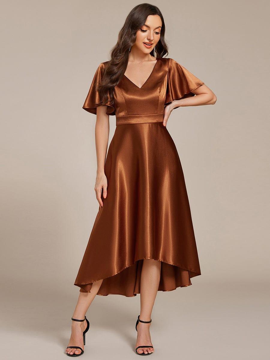 High-Low Satin Bridesmaid Dress with Pockets #color_Copper