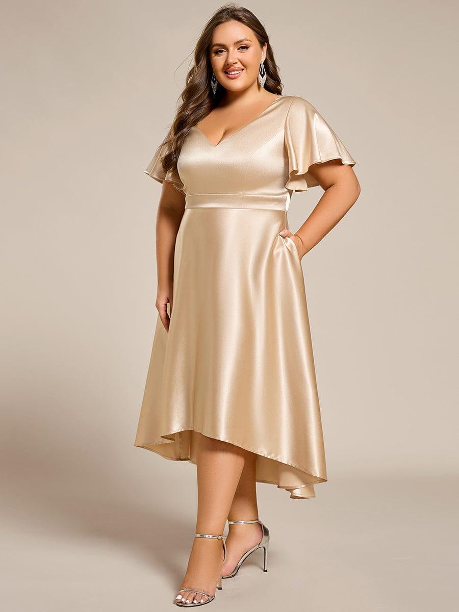 High-Low Satin Bridesmaid Dress with Pockets #color_Champagne