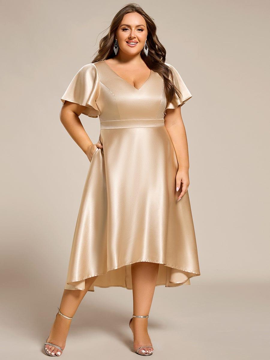 High-Low Satin Bridesmaid Dress with Pockets #color_Champagne