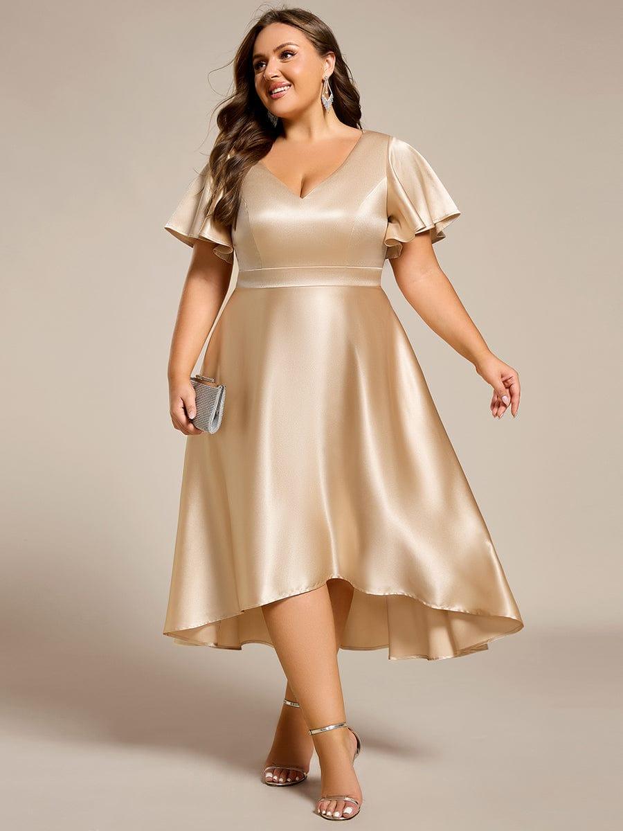High-Low Satin Bridesmaid Dress with Pockets #color_Champagne