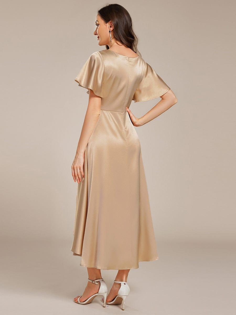 High-Low Satin Bridesmaid Dress with Pockets #color_Champagne